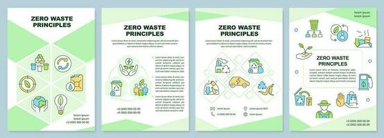 Zero waste principles green brochure template. Eco friendly. Leaflet design with linear icons. Editable 4 vector layouts for presentation, annual reports