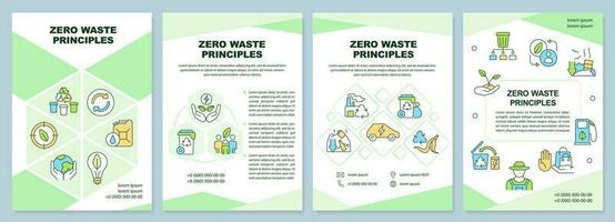 Zero waste principles green brochure template. Eco friendly. Leaflet design with linear icons. Editable 4 vector layouts for presentation, annual reports