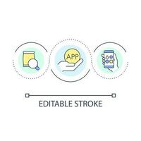 App for product evaluation loop concept icon. Comparing attributes online abstract idea thin line illustration. Assessment platform. Isolated outline drawing. Editable stroke vector