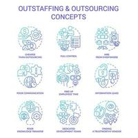 Outstaffing and outsourcing blue gradient concept icons set. Hiring contract employees remotely idea thin line color illustrations. Isolated symbols vector