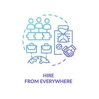 Hire from everywhere blue gradient concept icon. Outstaffing benefit for business abstract idea thin line illustration. International contractors. Isolated outline drawing vector