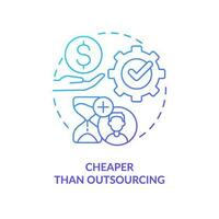 Cheaper than outsourcing blue gradient concept icon. Outstaffing advantage abstract idea thin line illustration. Costs of employees recruiting. Isolated outline drawing vector