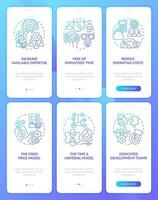 Outsourcing practice blue gradient onboarding mobile app screen set. Walkthrough 3 steps graphic instructions with linear concepts. UI, UX, GUI templated vector