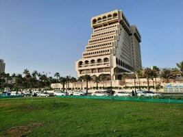 Jeddah, Saudi Arabia, June 2023 - A beautiful evening view of the Public Park on the Jeddah Corniche. This park is located right next to the sea. photo