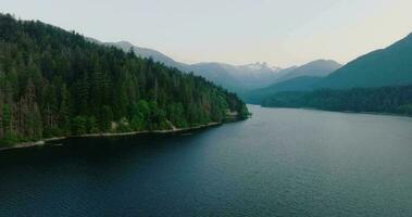 Aerial drone view over picturesque Capilano Lake in North Vancouver, Canada. video