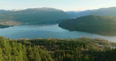 antenne visie van Burnaby berg park van diep inham baai video