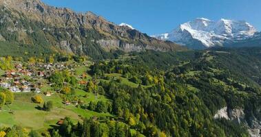 Aerial view of the beautiful Swiss nature in Lauterbrunnen valley in Switzerland video