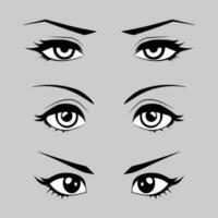 Set of female eyes with eyebrows in anime style. vector