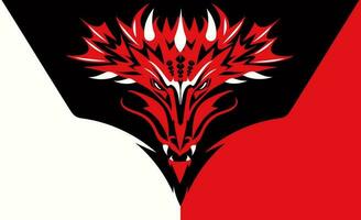 Red white black background with dragon head. vector