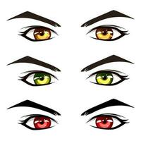 Set of male eyes with eyebrows in anime style. vector