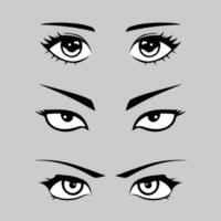 Set of female eyes with eyebrows in anime style. vector