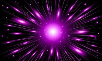 Purple glowing lines and particles of strong energy, magic in black space. vector