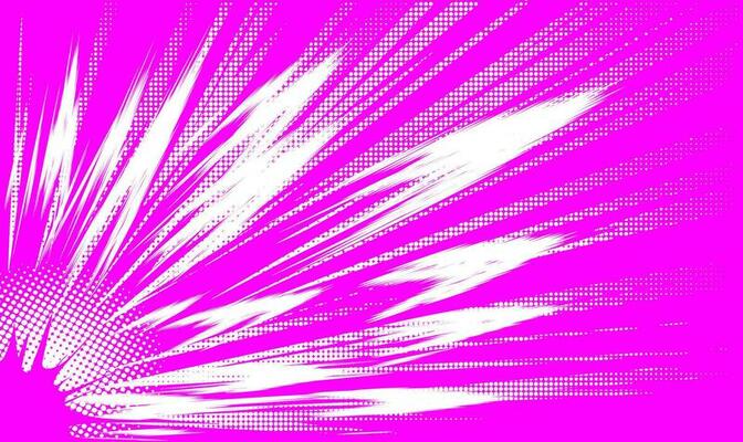 Explosion and dynamic lines of movement on a pink background with a halftone effect.