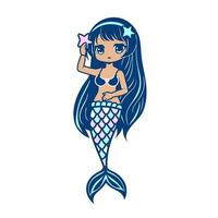 Cute little mermaid with dark skin color on a white background. vector