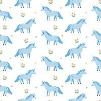 Blue Baby Unicorn Pattern Vector Illustration