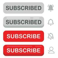 Subscribe button with bell icons. red and grey buttons. vector illustration