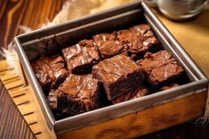 chunks of brownies with topping in the box professional food photography AI Generated photo