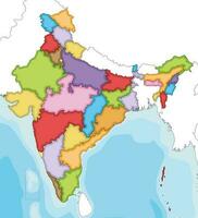 Vector illustrated blank map of India with states and territories and administrative divisions, and neighbouring countries. Editable and clearly labeled layers.