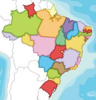 Vector illustrated blank map of Brazil with states and administrative divisions, and neighbouring countries and territories. Editable and clearly labeled layers.