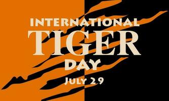 International Tiger Day on July 29. Orange background with tiger scratches on a contrasting background. Suitable for printing on postcards, banners, flyers. Tiger claw marks, scratched fabric vector