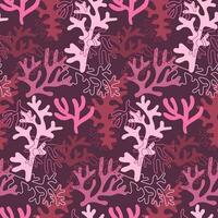 Seamless coral reef pattern. Purple underwater background of the ocean world in vintage style. A hand-drawn underwater natural element. Marine Seamless repeating design for Fabric, Textile, Paper vector