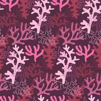 Seamless coral reef pattern. Purple underwater background of the ocean world in vintage style. A hand-drawn underwater natural element. Marine Seamless repeating design for Fabric, Textile, Paper vector