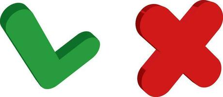 3d representación verde y rojo cheque marca vector ilustración