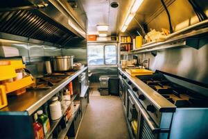 stock photo of inside food truck kitchen cookin something professional food photography ai generated