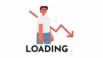 Stock market graph down 2D loading animation. Unsuccessful businessman animated cartoon character 4K video loader motion graphic. Price prediction. Declining market download, upload progress gif