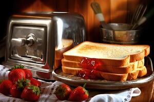 stock photo of a white bread with strawberry jam food photography