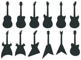 Guitar silhouette. Acoustic Jazz guitars, musical instruments silhouettes and electric rock guitar shape vector set