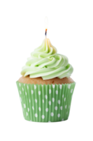 Green Birthday Cupcake. Illustration AI Generative png