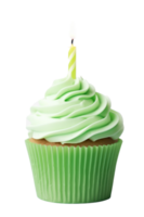 Green Birthday Cupcake. Illustration AI Generative png