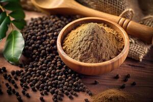 stock photo of black pepper powder on the kitchen flat lay photography