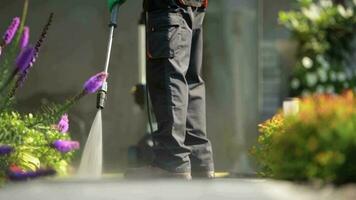 Cleaning Garden Cobble Stone Paths by Pressure Washer. video