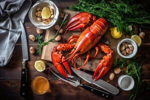 stock photo of boiled lobster ready to eat in the plate photography