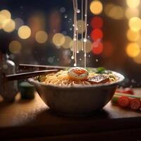 valores foto de un ramen fideos cinematográfico editorial comida fotografía generativo ai