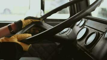 Close View Of Driver With Hands On Steering Wheel. video