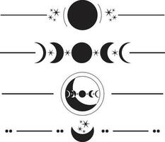 Text dividers paragraph dividers borders frames with moon stars and moon phases vector