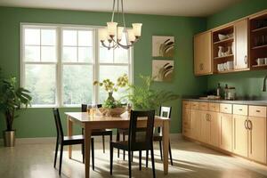 professional catalog image with full green dining room AI Generated photo