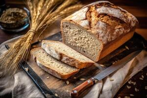 stock photo of wheat bread in kitchen table flat lay AI Generated