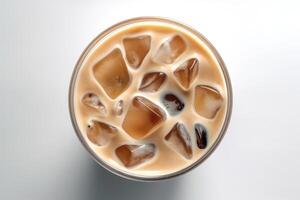 stock photo of a cup iced macchiato top view food photography