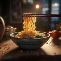 valores foto de un ramen fideos cinematográfico editorial comida fotografía generativo ai