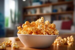 hyper realistic quality of caramel popcorn photo