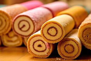 stock photo of Crispy Biscuit Roll in the kitchen table professional food photography ai generated