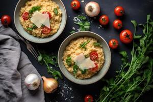 risotto in the kitchen table Food Photography AI Generated photo