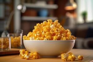 hyper realistic quality of caramel popcorn photo