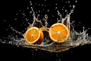 stock photo of water splash with oranges isolated food photography