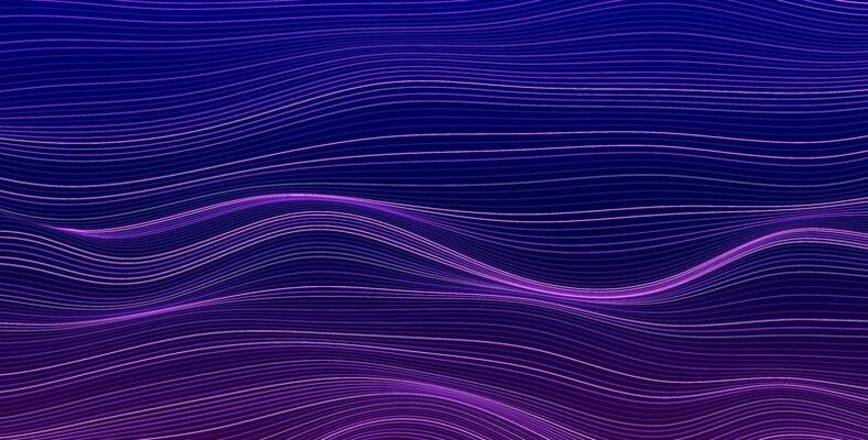 Abstract  elegant vector background with smooth thin neon colored  lines on dark  background. Relaxation style graphic flowing pattern.