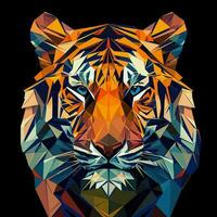 Vector polygonal tiger illustration. Low poly style tiger head made by color triangles and strait lines.